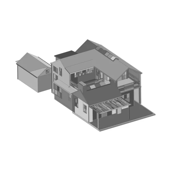 Husbyggnads arkitektur koncept illustration. Skiss eller tråd formats format. — Stock vektor