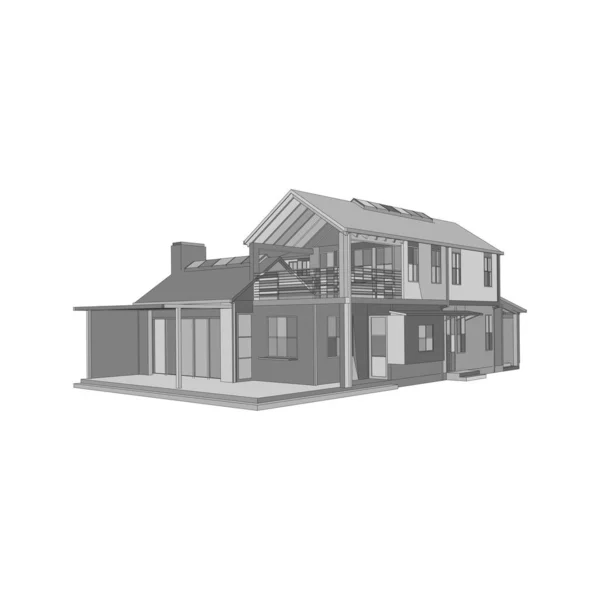 Haus Gebäude Architektur Konzept Illustration. Blaupause oder Drahtgestell-Stil. — Stockvektor