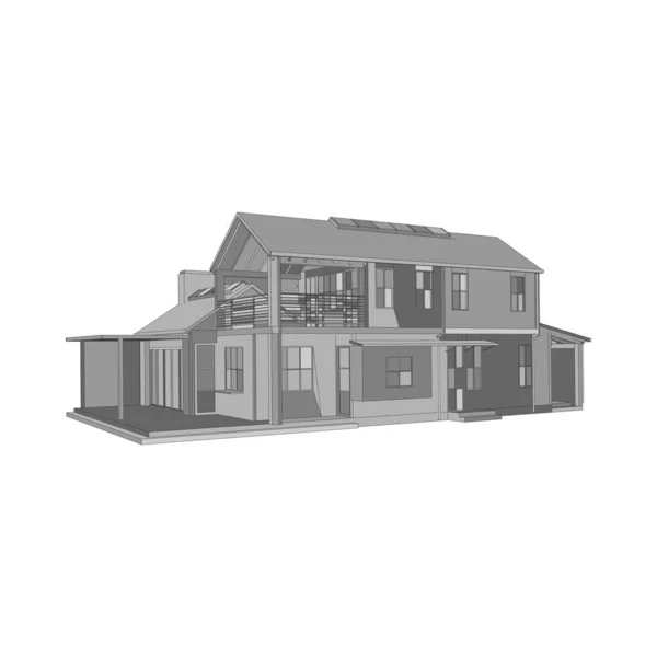 House building architecture concept illustration. Blueprint or Wire-frame style. — Stock Vector