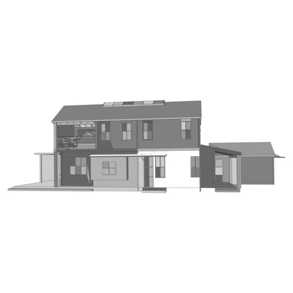 Huis gebouw architectuurconcept illustratie. Blauwdruk of draadframe stijl. — Stockvector