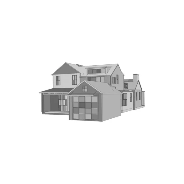 Ház épület építészet koncepció illusztráció. Terv vagy drótváz stílus. — Stock Vector