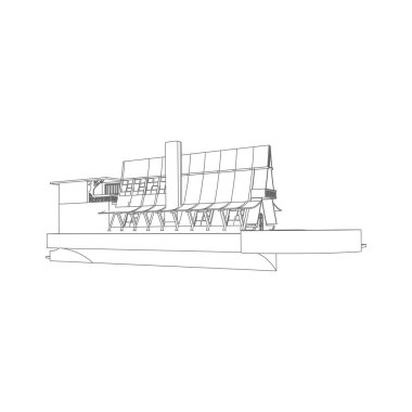 Ev bina mimarisi kavramı illüstrasyon. Blueprint veya Tel çerçeve stili. modern mimari dış. mimari soyut.