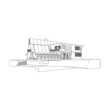 Ev bina mimarisi kavramı illüstrasyon. Blueprint veya Tel çerçeve stili. modern mimari dış. mimari soyut.