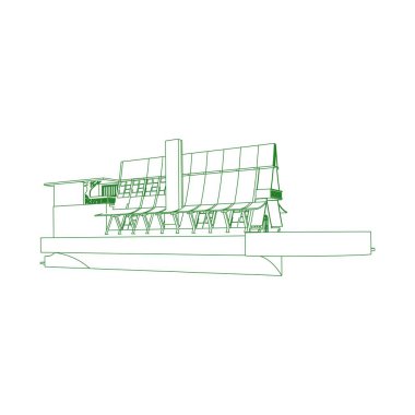 Ev bina mimarisi kavramı illüstrasyon. Blueprint veya Tel çerçeve stili. modern mimari dış. mimari soyut.
