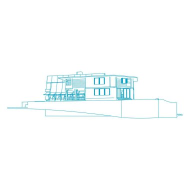 Ev bina mimarisi kavramı illüstrasyon. Blueprint veya Tel çerçeve stili. modern mimari dış. mimari soyut.