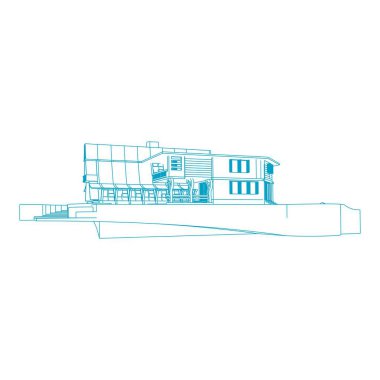 Ev bina mimarisi kavramı illüstrasyon. Blueprint veya Tel çerçeve stili. modern mimari dış. mimari soyut.