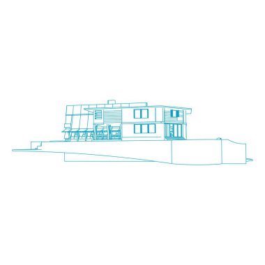 Ev bina mimarisi kavramı illüstrasyon. Blueprint veya Tel çerçeve stili. modern mimari dış. mimari soyut.