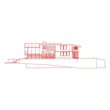 Ev bina mimarisi kavramı illüstrasyon. Blueprint veya Tel çerçeve stili. modern mimari dış. mimari soyut.