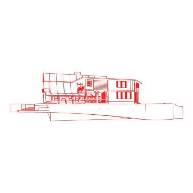 Ev bina mimarisi kavramı illüstrasyon. Blueprint veya Tel çerçeve stili. modern mimari dış. mimari soyut.