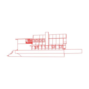 Ev bina mimarisi kavramı illüstrasyon. Blueprint veya Tel çerçeve stili. modern mimari dış. mimari soyut.