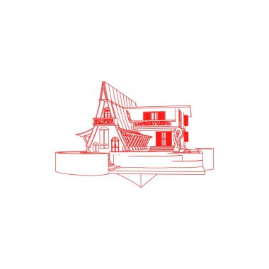 Ev bina mimarisi kavramı illüstrasyon. Blueprint veya Tel çerçeve stili. modern mimari dış. mimari soyut.