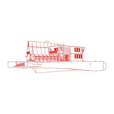 Ev bina mimarisi kavramı illüstrasyon. Blueprint veya Tel çerçeve stili. modern mimari dış. mimari soyut.