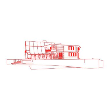 Ev bina mimarisi kavramı illüstrasyon. Blueprint veya Tel çerçeve stili. modern mimari dış. mimari soyut.