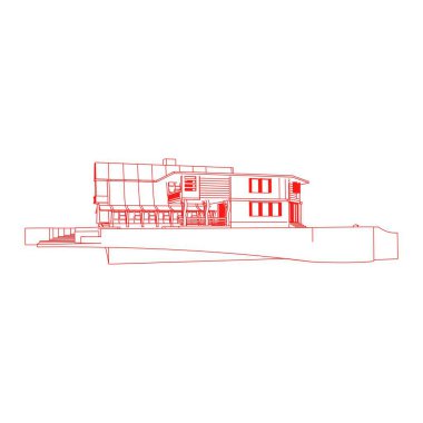 Ev bina mimarisi kavramı illüstrasyon. Blueprint veya Tel çerçeve stili. modern mimari dış. mimari soyut.