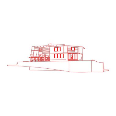 Ev bina mimarisi kavramı illüstrasyon. Blueprint veya Tel çerçeve stili. modern mimari dış. mimari soyut. 