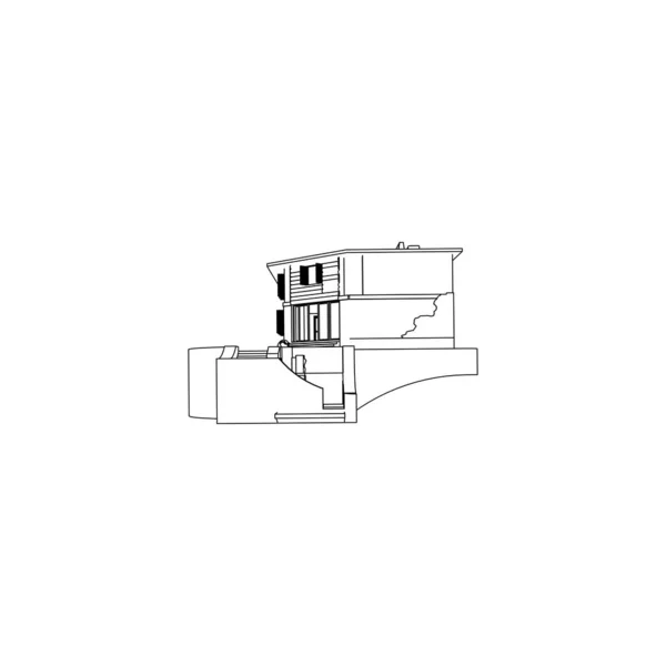 Ilustracja koncepcyjna architektury budynku domu. Projekt lub styl ramki drucianej. nowoczesną architekturę zewnętrzną. Architektura abstrakcyjna. — Wektor stockowy