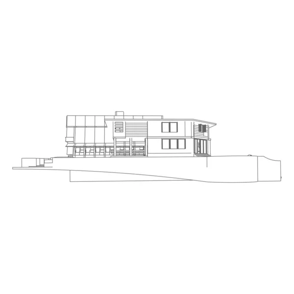 房屋建筑概念图。蓝图或线框样式。现代建筑外观。建筑摘要. — 图库矢量图片