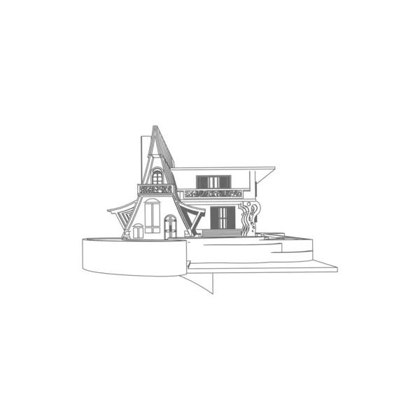 House building architecture concept illustration. Blueprint or Wire-frame style. modern architecture exterior. architecture abstract. — Stock Vector