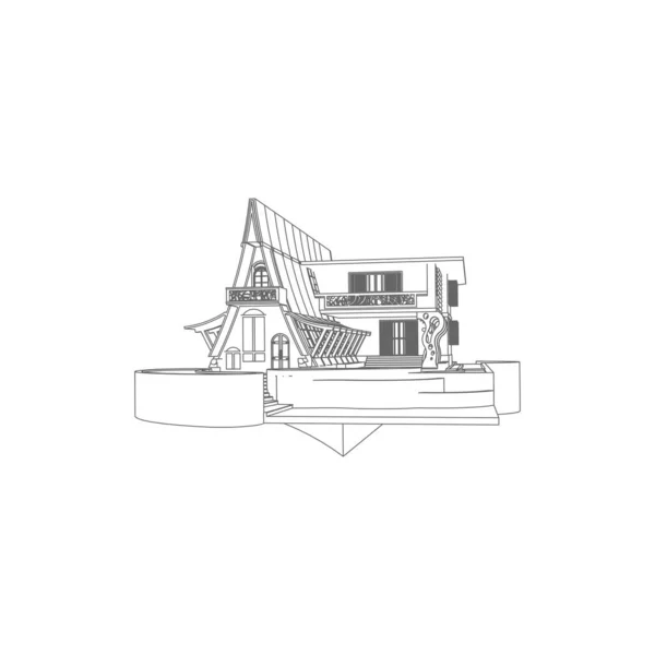 House building architecture concept illustration. Blueprint or Wire-frame style. modern architecture exterior. architecture abstract.