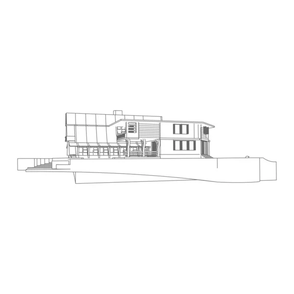 Maison bâtiment architecture concept illustration. Blueprint ou style Wire-frame. architecture moderne extérieure. architecture résumé . — Image vectorielle