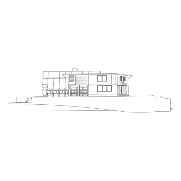 Casa edifício arquitetura conceito ilustração. Blueprint ou estilo Wire-frame. arquitetura moderna exterior. arquitetura abstrata . — Vetor de Stock