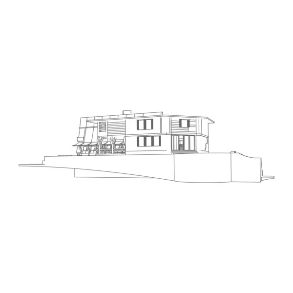 Haus Gebäude Architektur Konzept Illustration. Blaupause oder Drahtgestell-Stil. moderne Architektur außen. Architektur abstrakt. — Stockvektor