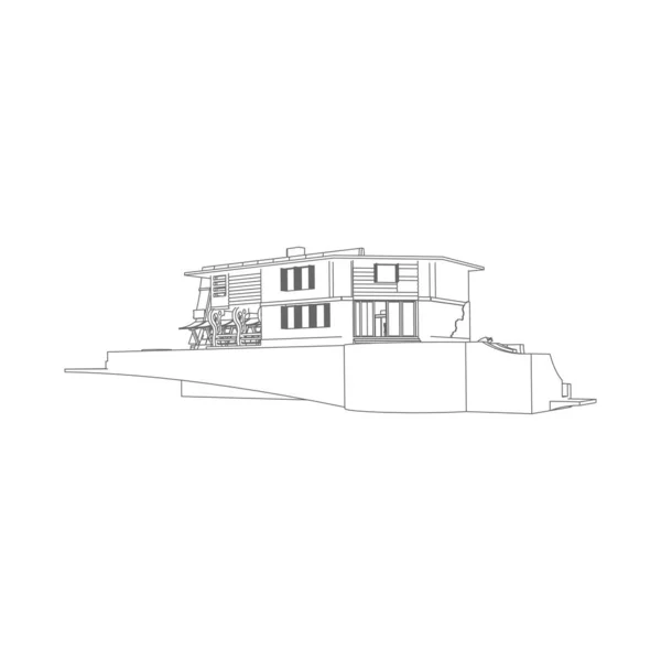 Casa edifício arquitetura conceito ilustração. Blueprint ou estilo Wire-frame. arquitetura moderna exterior. arquitetura abstrata . —  Vetores de Stock