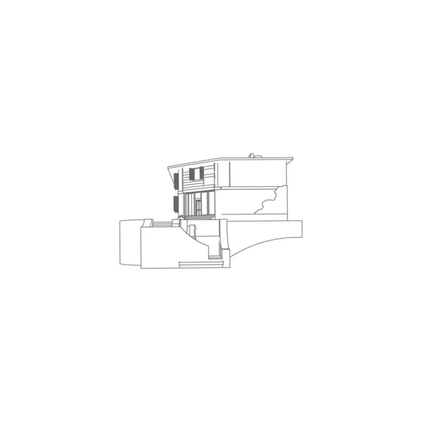 Ilustración del concepto de arquitectura del edificio. Estilo de plano o marco de alambre. exterior de arquitectura moderna. arquitectura abstracta . — Vector de stock