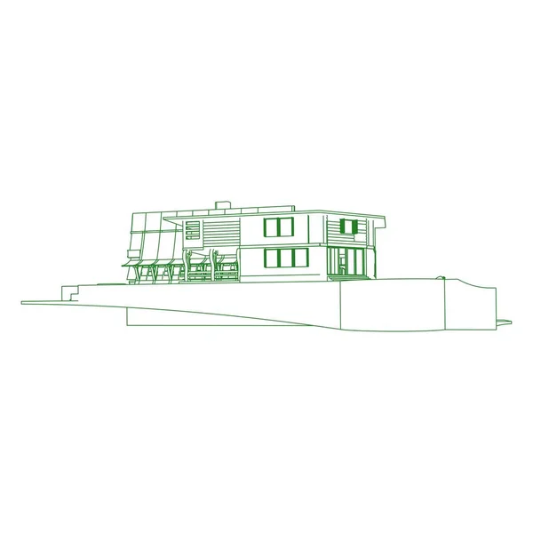 Maison bâtiment architecture concept illustration. Blueprint ou style Wire-frame. architecture moderne extérieure. architecture résumé . — Image vectorielle