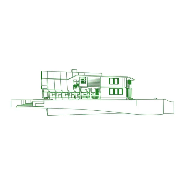 Haus Gebäude Architektur Konzept Illustration. Blaupause oder Drahtgestell-Stil. moderne Architektur außen. Architektur abstrakt. — Stockvektor