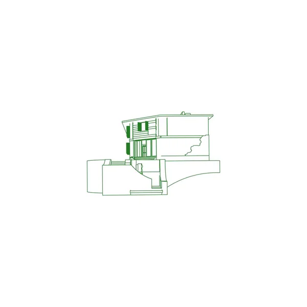 Haus Gebäude Architektur Konzept Illustration. Blaupause oder Drahtgestell-Stil. moderne Architektur außen. Architektur abstrakt. — Stockvektor