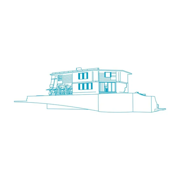 Haus Gebäude Architektur Konzept Illustration. Blaupause oder Drahtgestell-Stil. moderne Architektur außen. Architektur abstrakt. — Stockvektor