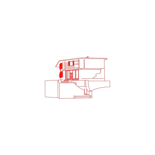 Haus Gebäude Architektur Konzept Illustration. Blaupause oder Drahtgestell-Stil. moderne Architektur außen. Architektur abstrakt. — Stockvektor