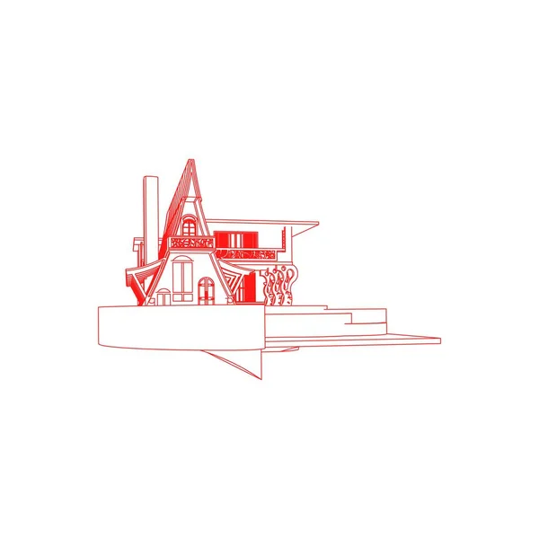 House building architecture concept illustration. Blueprint or Wire-frame style. modern architecture exterior. architecture abstract.