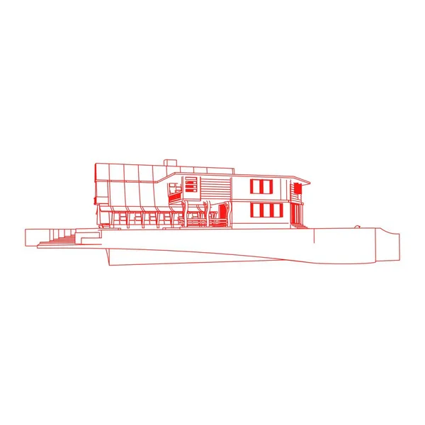 House building architecture concept illustration. Blueprint or Wire-frame style. modern architecture exterior. architecture abstract.