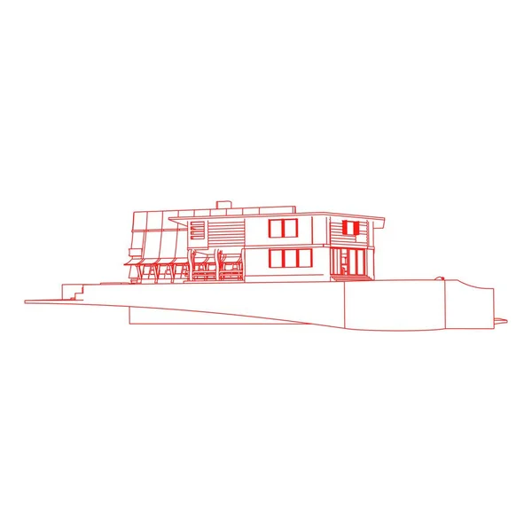 House building architecture concept illustration. Blueprint or Wire-frame style. modern architecture exterior. architecture abstract.