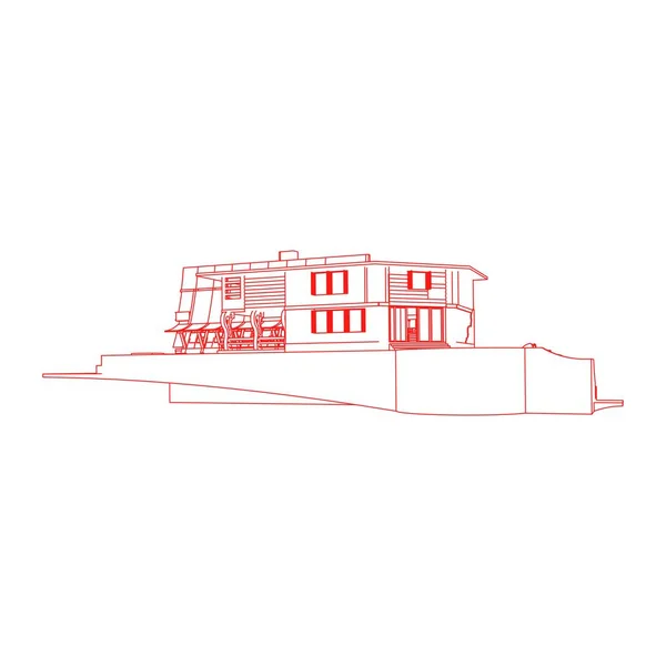 House building architecture concept illustration. Blueprint or Wire-frame style. modern architecture exterior. architecture abstract.