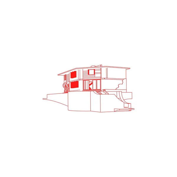 Casa edificio architettura concetto illustrazione. Schema o stile Wire-frame. architettura moderna esterna. architettura astratta . — Vettoriale Stock