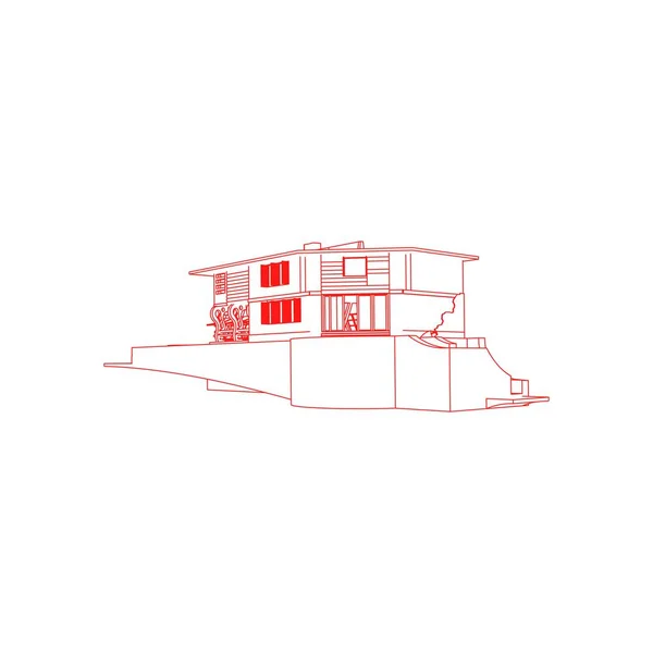 Ilustración del concepto de arquitectura del edificio. Estilo de plano o marco de alambre. exterior de arquitectura moderna. arquitectura abstracta . — Vector de stock