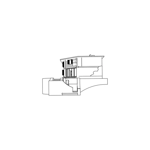 住宅建築建築コンセプトイラスト。ブループリントまたはワイヤフレームスタイル。近代的な建築の外観。アーキテクチャの抽象. — ストックベクタ