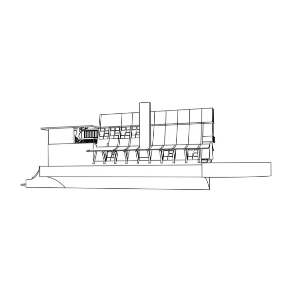 房屋建筑概念图。蓝图或线框样式。现代建筑外观。建筑摘要. — 图库矢量图片