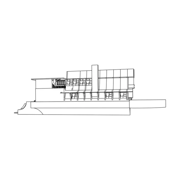 Haus Gebäude Architektur Konzept Illustration. Blaupause oder Drahtgestell-Stil. moderne Architektur außen. Architektur abstrakt. — Stockvektor