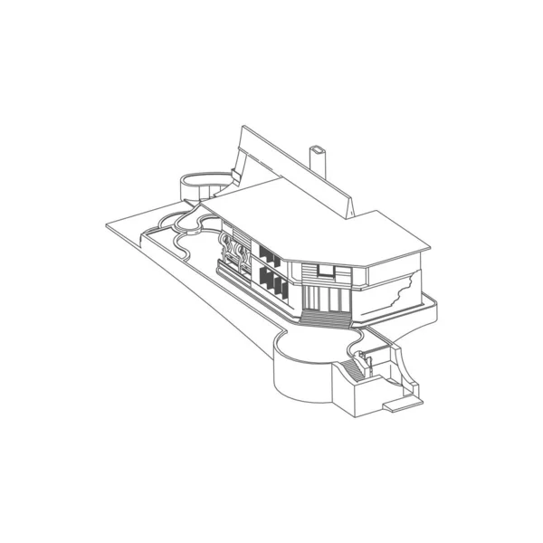 Arquitetura moderna exterior. arquitetura abstrata. Blueprint ou estilo Wire-frame — Vetor de Stock