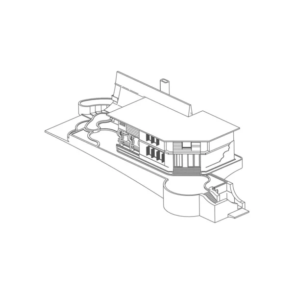 Nowoczesną architekturę zewnętrzną. abstrakcyjnej architektury. Projekt lub styl ramy drucianej — Wektor stockowy