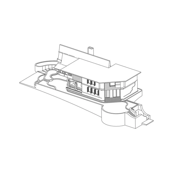 Moderne Architektur außen. Architektur abstrakt. Blaupause oder Drahtgestell-Stil — Stockvektor