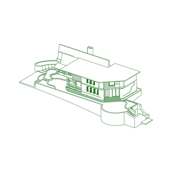 Architettura moderna esterna. architettura astratta. Schema o stile Wire-frame — Vettoriale Stock