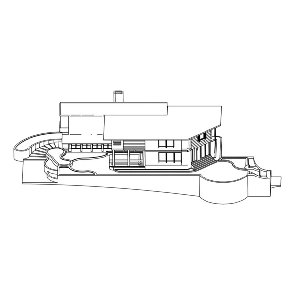Modern mimari dış. mimari soyut. Plan veya Tel çerçeve stili — Stok Vektör