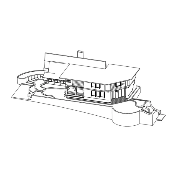 Arquitetura moderna exterior. arquitetura abstrata. Blueprint ou estilo Wire-frame — Vetor de Stock