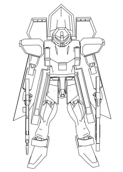 Żołnierz Sci-fi Mech w gotowości. Wojskowy futurystyczny robot. Mech kontrolowany przez pilota. Zadrapany metalowy robot pancerny. Bitwa pod Mech. — Zdjęcie stockowe