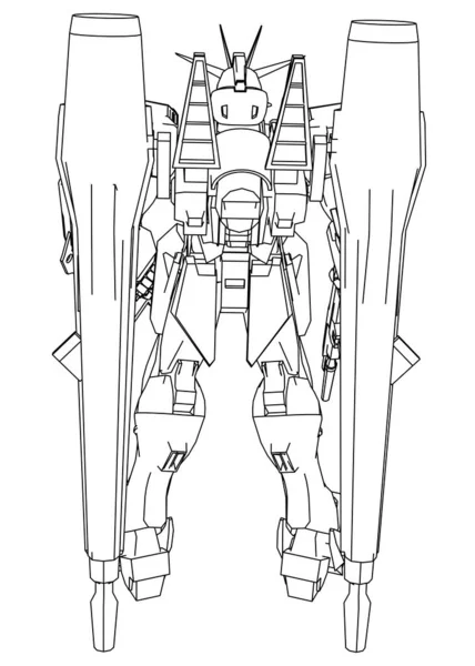 Soldat de science-fiction debout. Robot militaire futuriste. Mech contrôlé par un pilote. Robot blindé en métal rayé. Bataille de Mech . — Photo